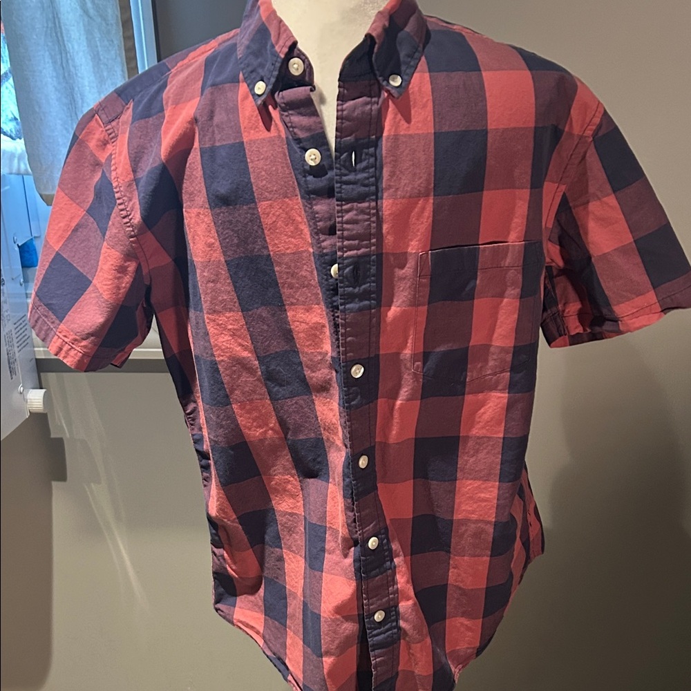 J. Crew Pink and Navy Plaid Button Down Shirt